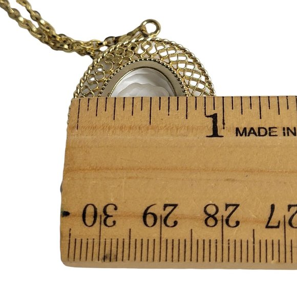 Whiting and Davis Intaglio Frosted Cameo Pendant Necklace 21" Open Weave Vintage - Picture 10 of 12